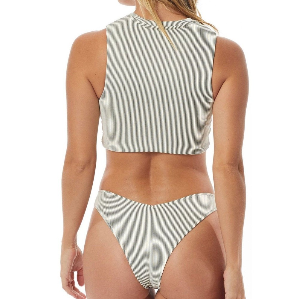 Tori Praver Black White Pinstripe Bikini Set Crop Top Bottom M NWT